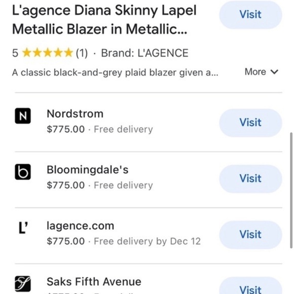 L’Agence Diana Skinny Lapel Blazer, Metallic Gray, Size 10 - Picture 16 of 16